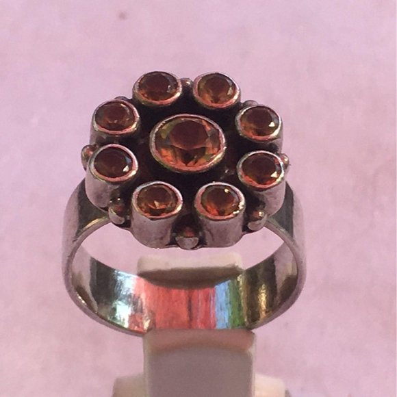 Sterling SIlver Yellow Citrine Birthstone Ring with 9 Gemstones, Size 6 1/4 - Picture 3 of 10